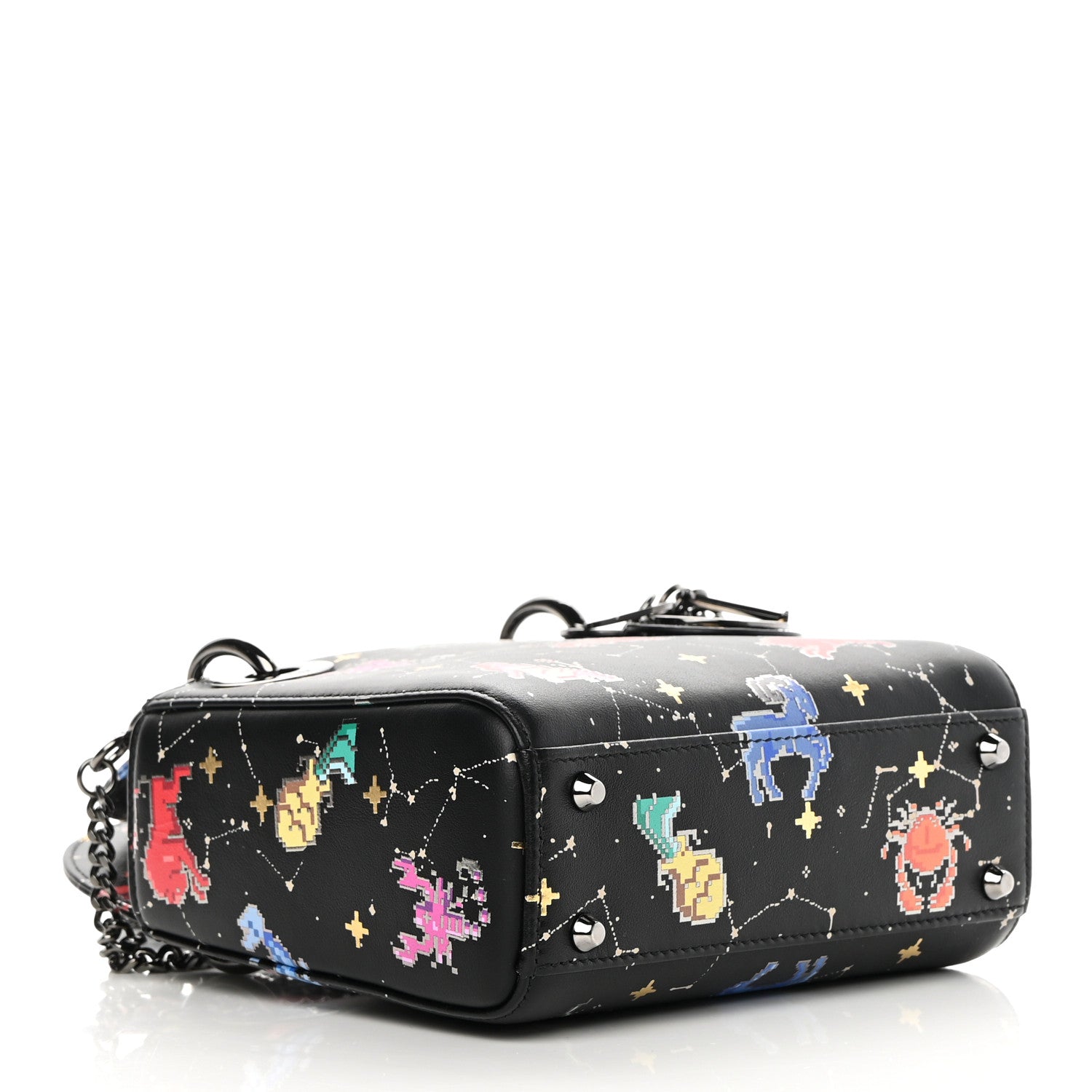 Christian Dior Calfskin Pixel Zodiac Mini Lady Dior Black Multicolor 4 of 10