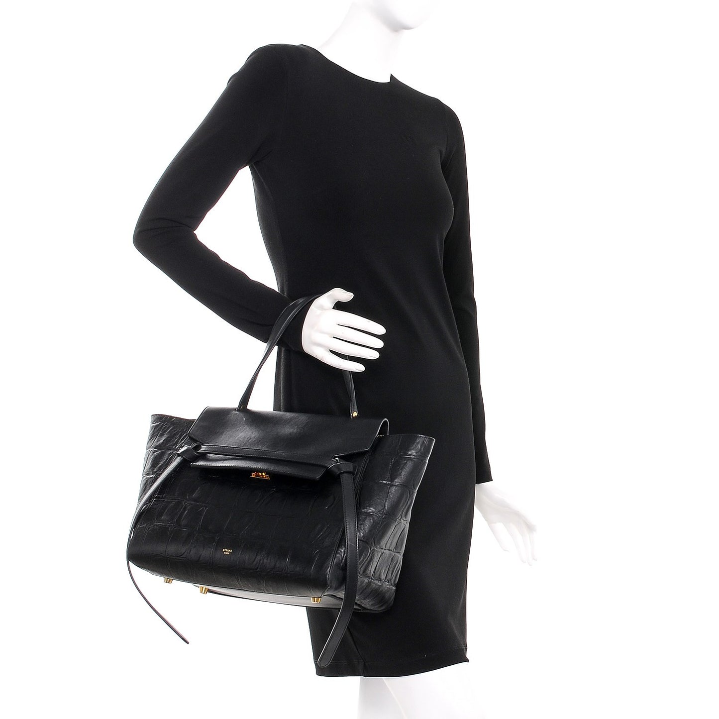 Calfskin Crocodile Embossed Small Belt Bag Black