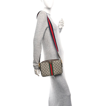 Gucci GG Supreme Monogram Textured Dollar Calfskin Web Ophidia Wristlet Shoulder Bag Beige Ebony New Acero 2 of 11