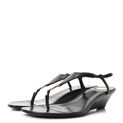 Saint Laurent Nappa Cassandra Monogram Bridget 40 Wedge Sandals 37.5 Black 8 of 18