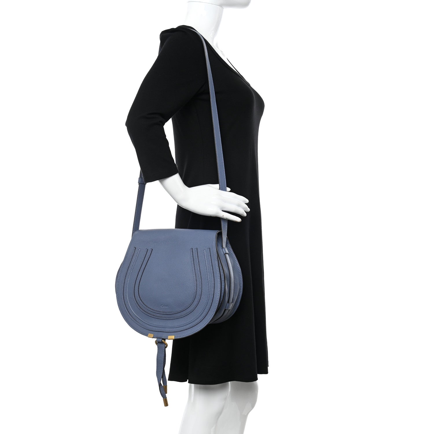 Chloe Calfskin Medium Marcie Round Crossbody Bag Street Blue 3 of 14