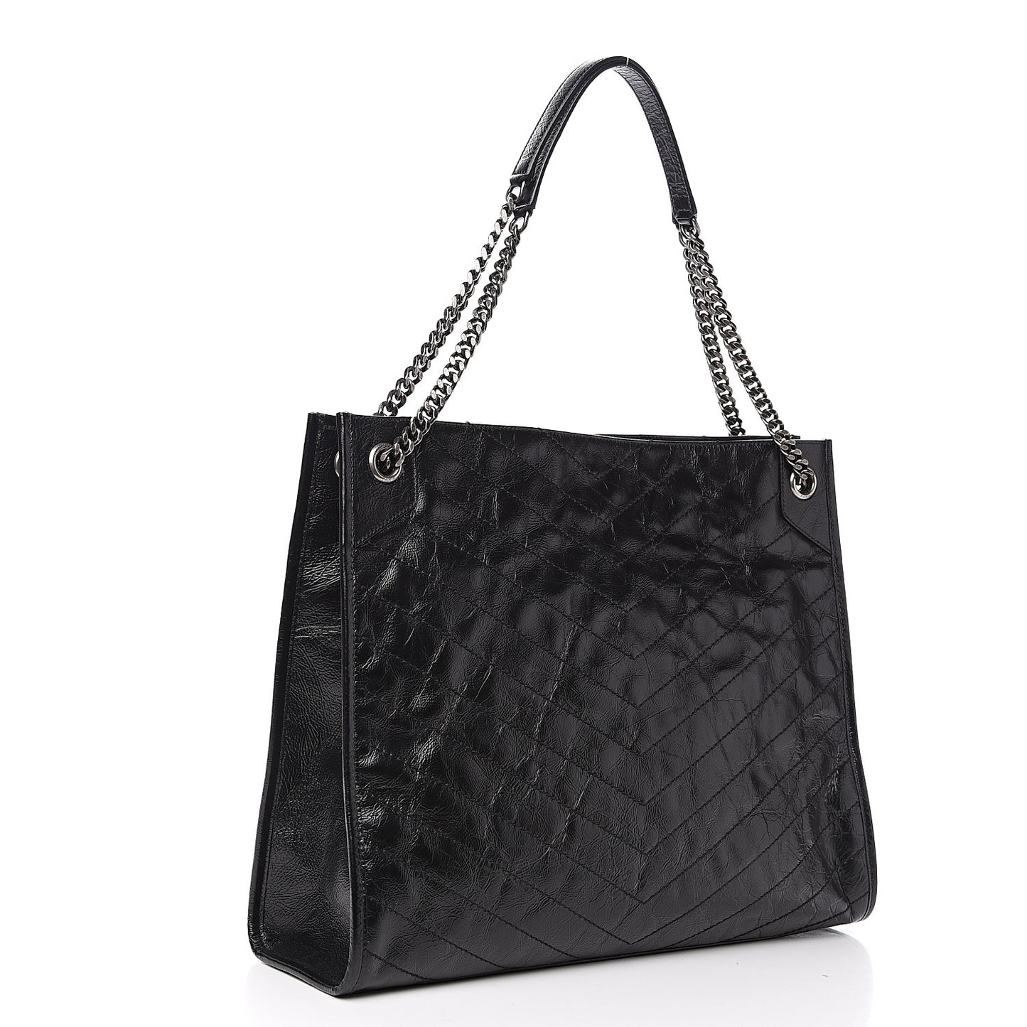 Crinkled Calfskin Matelasse Monogram Niki Shoulder Bag Black