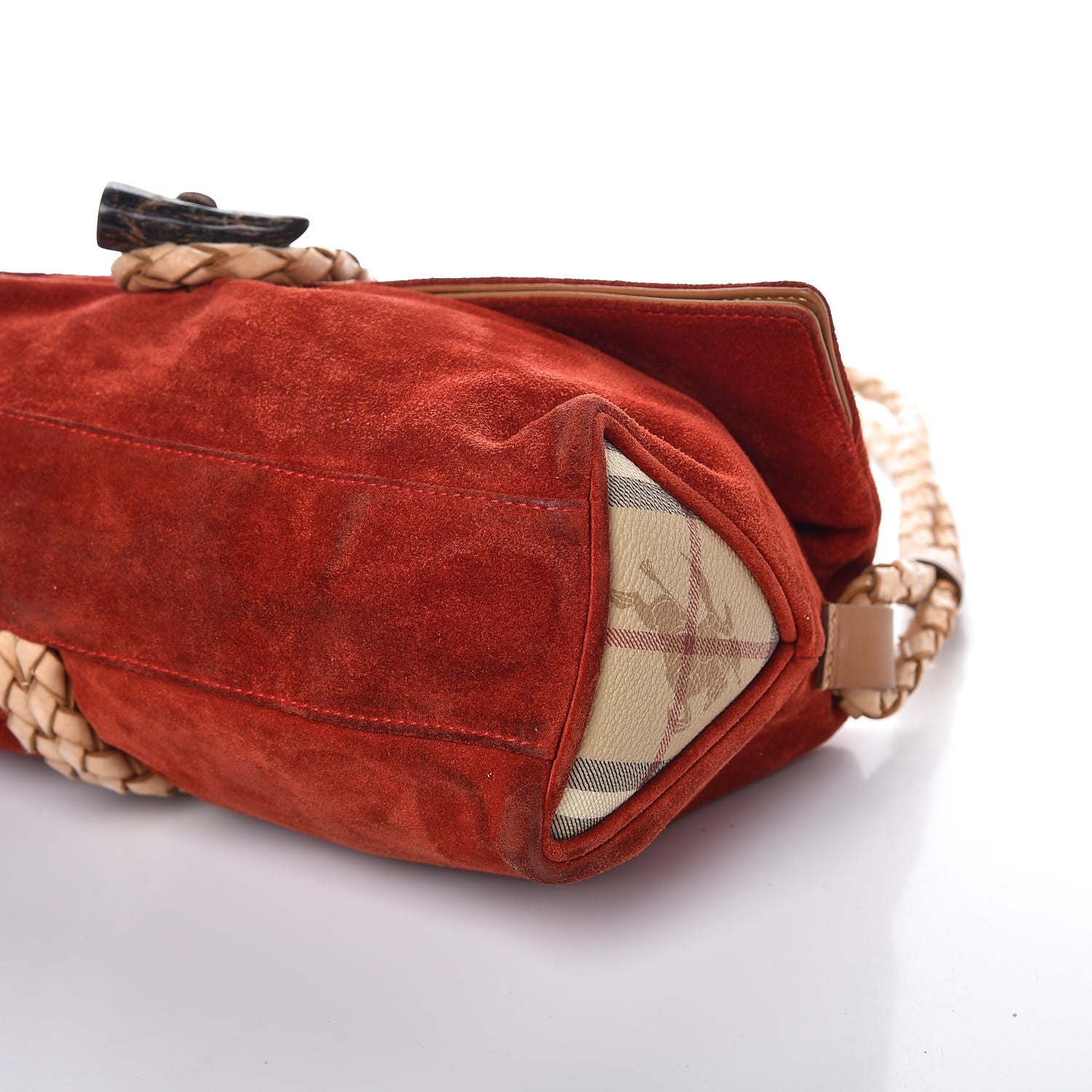 Burberry Suede Haymarket Check Horn Toggle Shoulder Bag Red 13 of 13