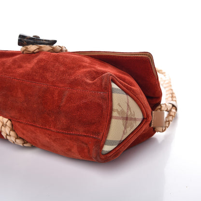 Burberry Suede Haymarket Check Horn Toggle Shoulder Bag Red 13 of 13