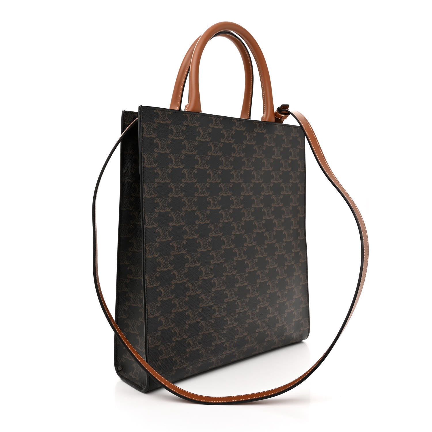 Celine Triomphe Canvas Calfskin Small Vertical Cabas Tan 2 of 10