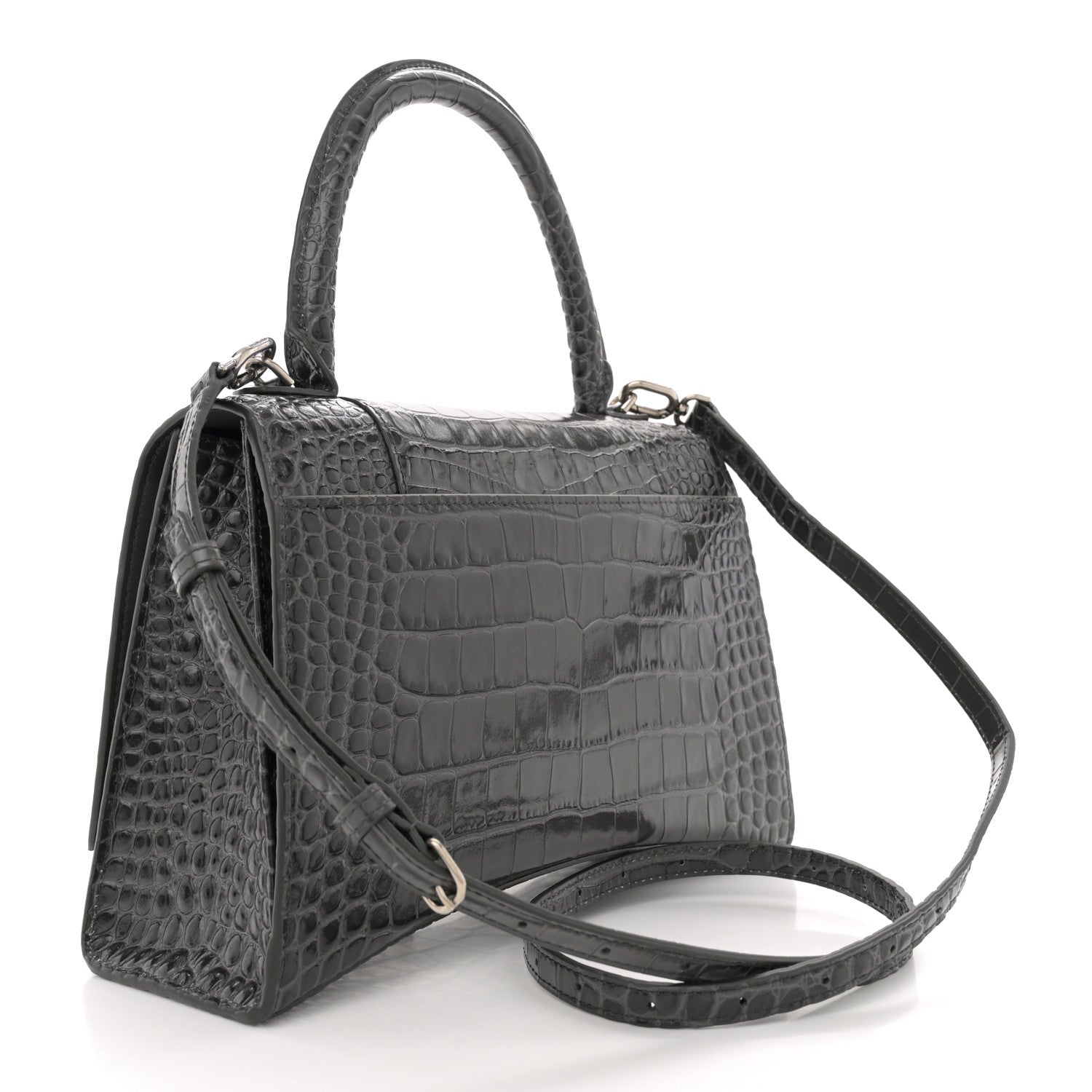 Balenciaga Shiny Calfskin Crocodile Embossed Medium Hourglass Top Handle Bag Dark Grey 3 of 10