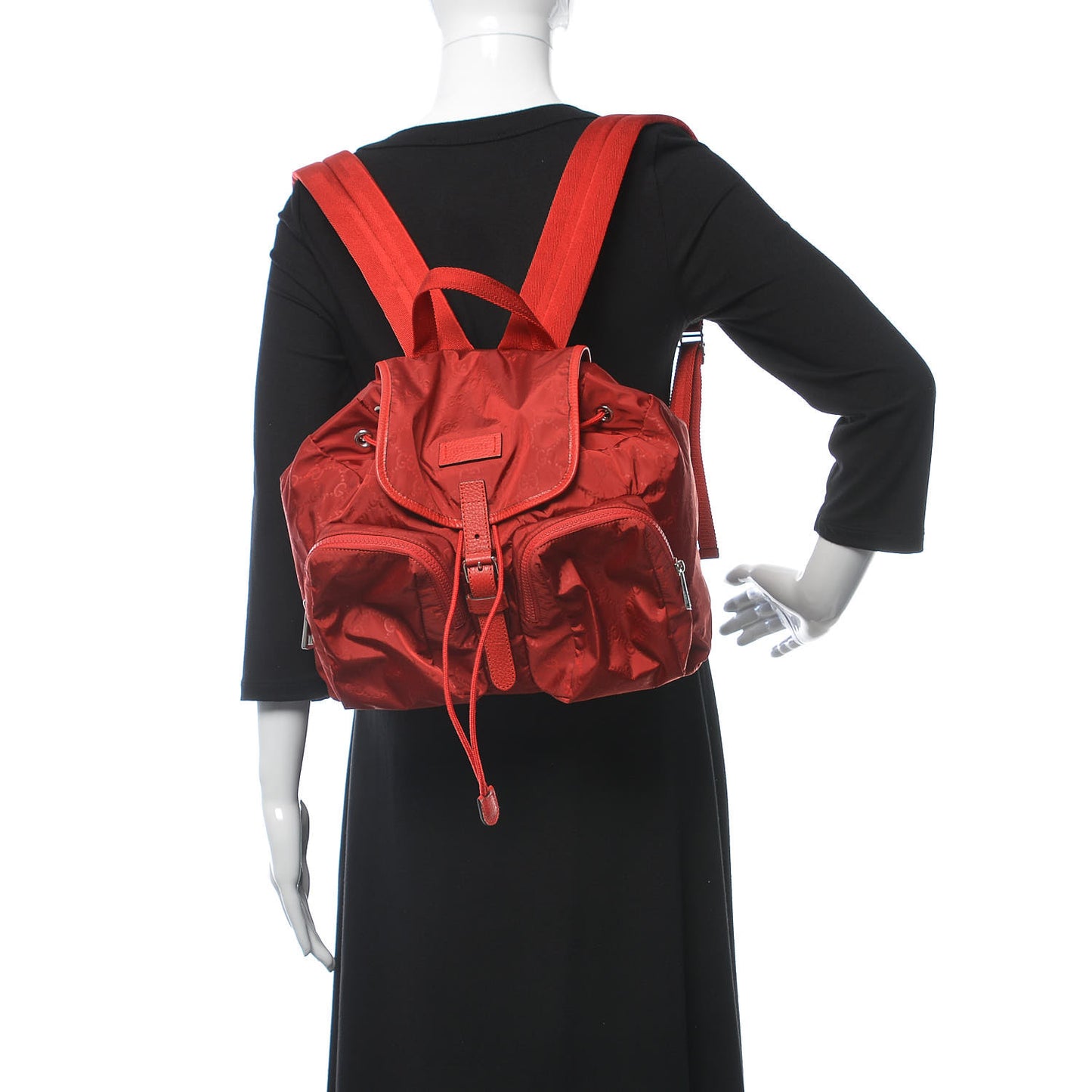 Nylon Monogram Dollar Calfskin Medium Light Single Buckle Backpack Vibrant Red