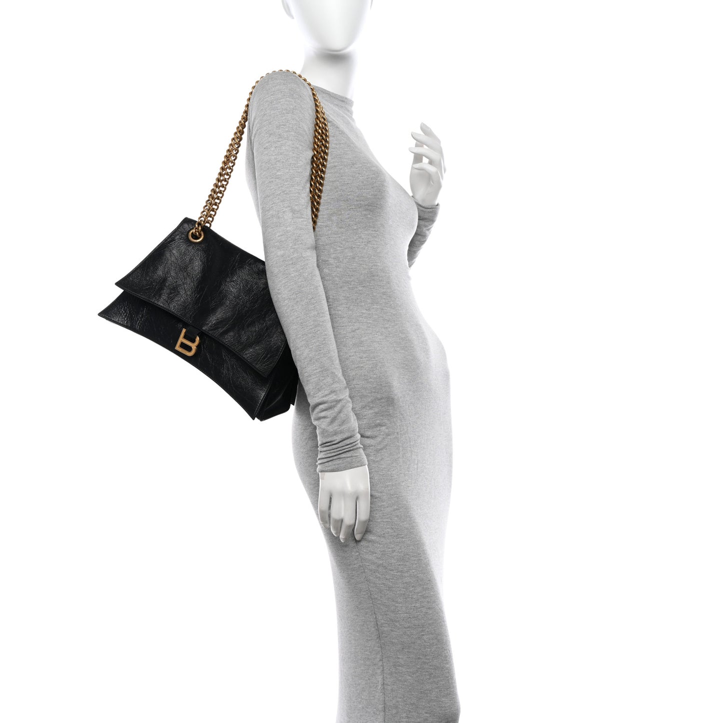Crushed Calfskin Medium Crush Chain Bag Black
