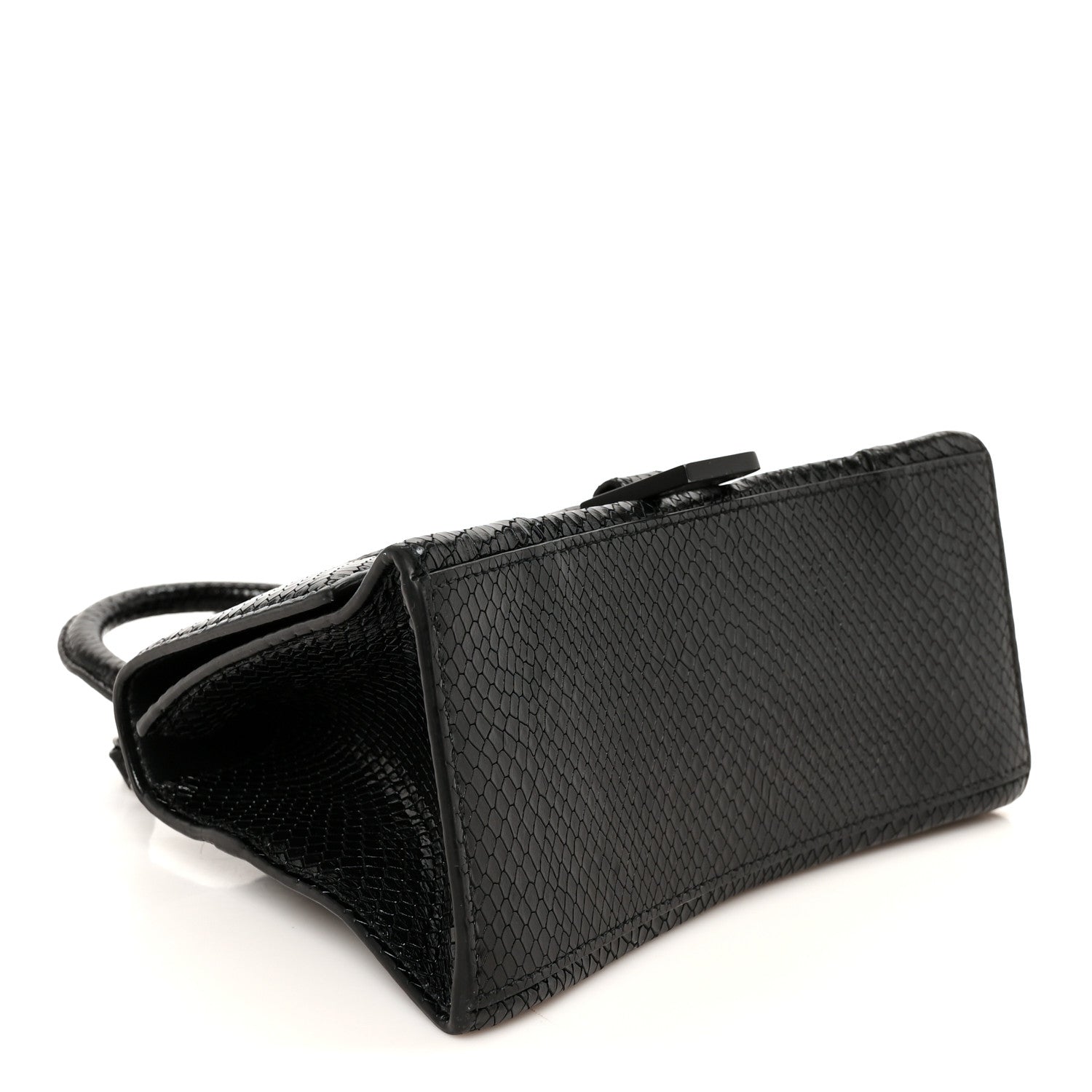 Balenciaga Matte Calfskin Snake Embossed Tonal B Small Hourglass Top Handle Bag Black 4 of 10