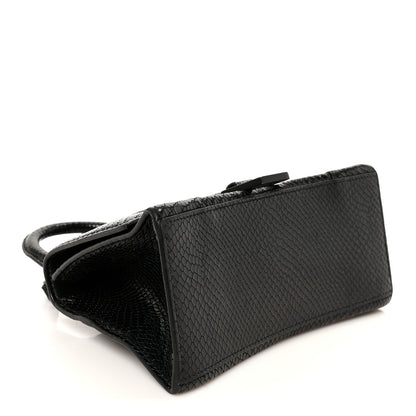 Balenciaga Matte Calfskin Snake Embossed Tonal B Small Hourglass Top Handle Bag Black 4 of 10