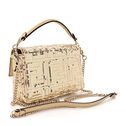 Fendi Ricamo Sequin Paillettes Vitello Grace FF Mini Baguette Oro Chiaro 3 of 10