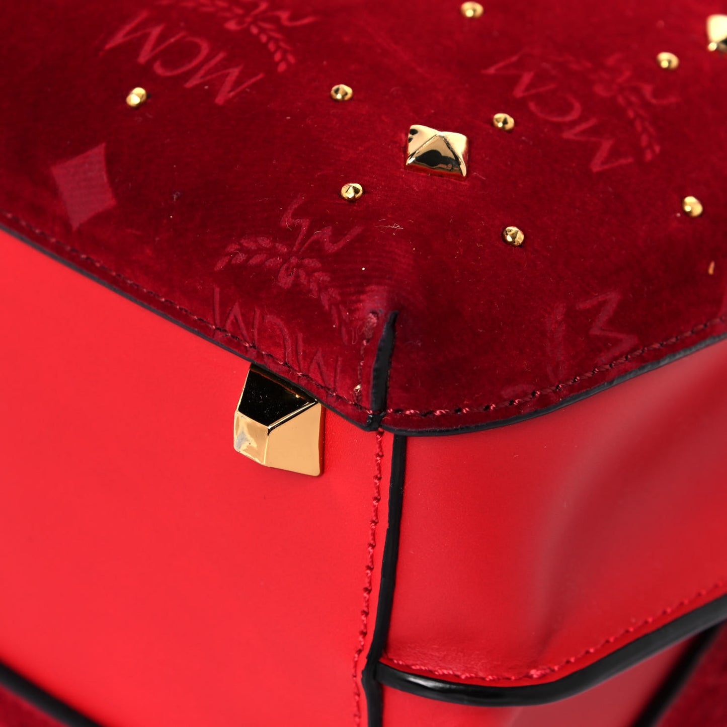 Velvet Studded Mini Insignia Milla Tote Ruby Red