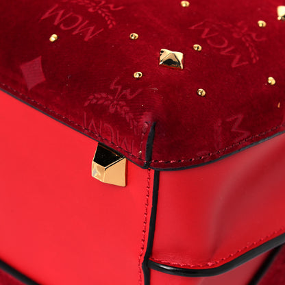 MCM Velvet Studded Mini Insignia Milla Tote Ruby Red 9 of 12