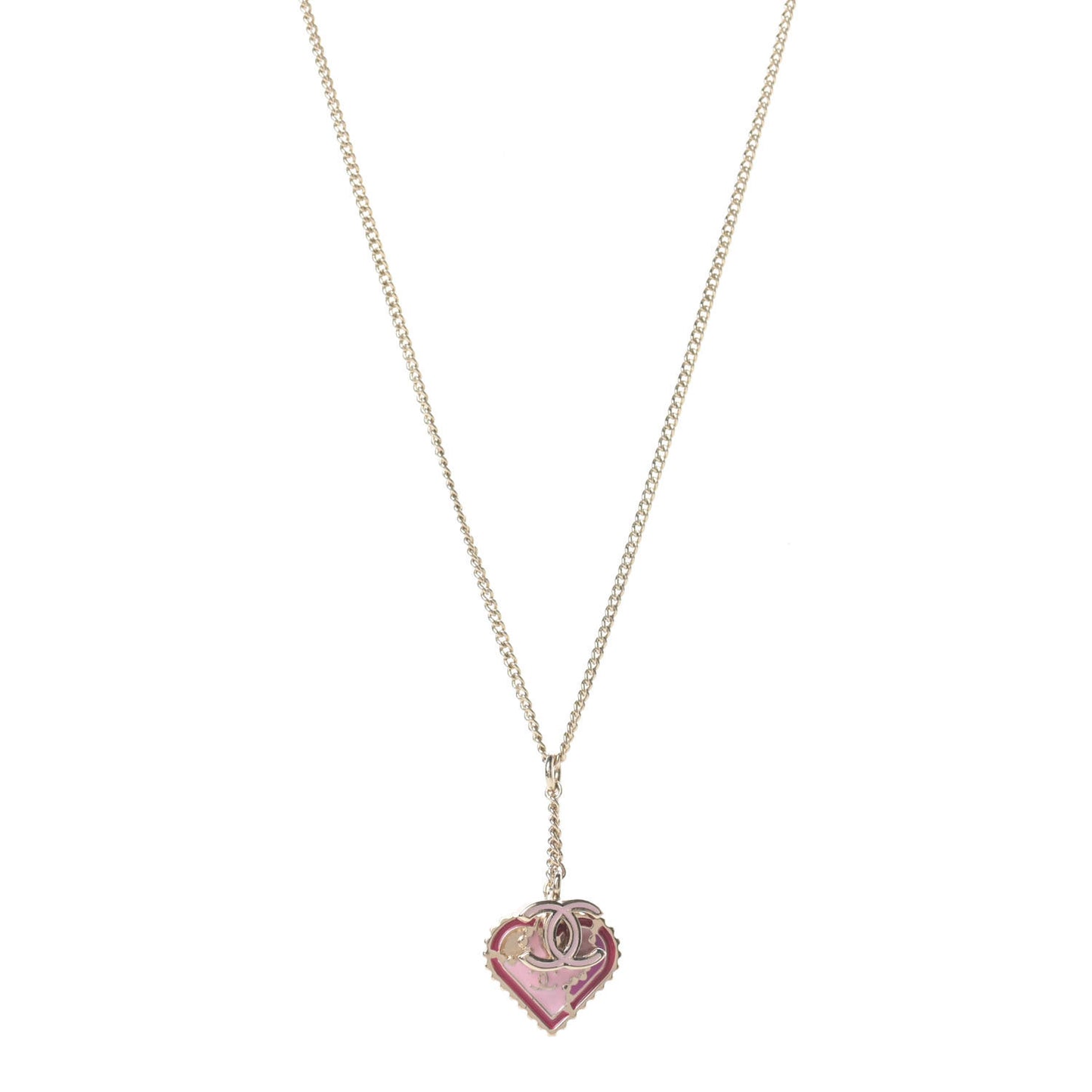 Enamel Heart CC Charm Necklace Gold