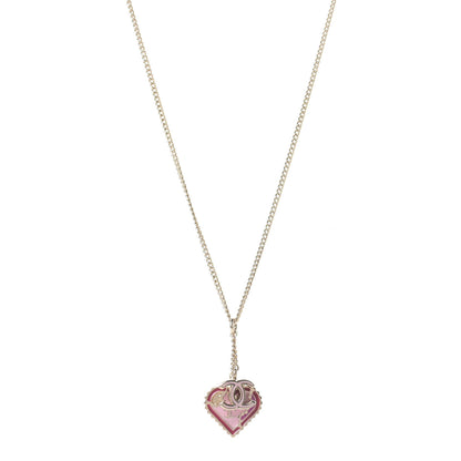 Chanel Enamel Heart CC Charm Necklace Gold 1 of 4