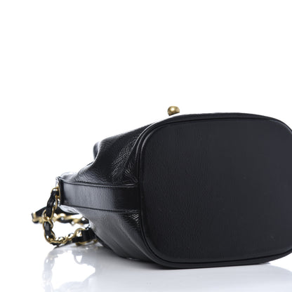 Chanel Shiny Aged Calfskin CC Chain Mini Drawstring Bag Black 7 of 13