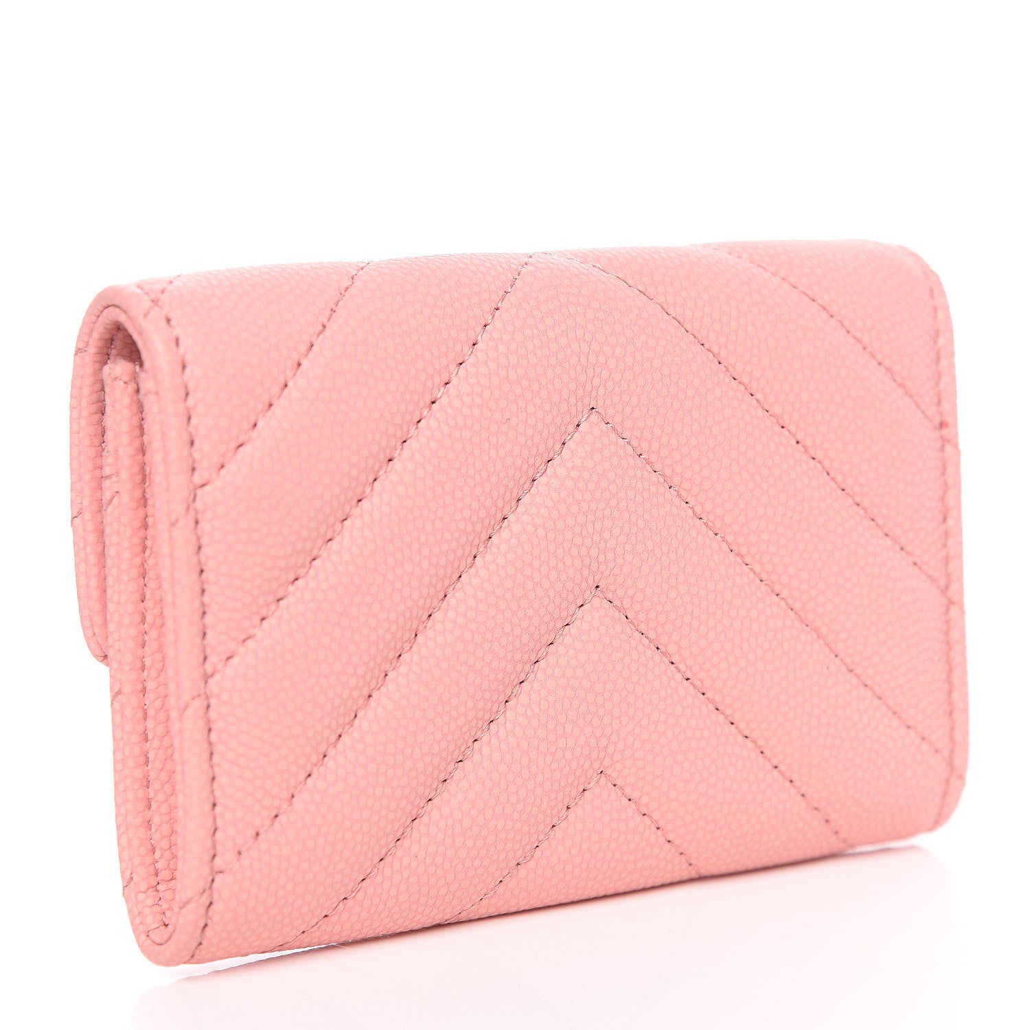 Chanel Caviar Chevron Quilted Flap Card Holder Pink 3 of 9