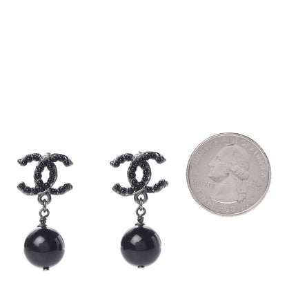 Chanel Ruthenium CC Bead Drop Earrings Black 2 of 4