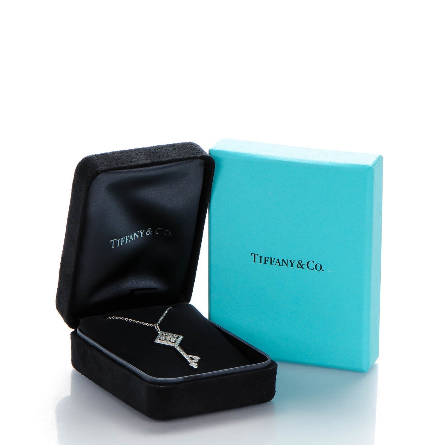 Platinum Diamond Checkerboard Key Pendant Necklace