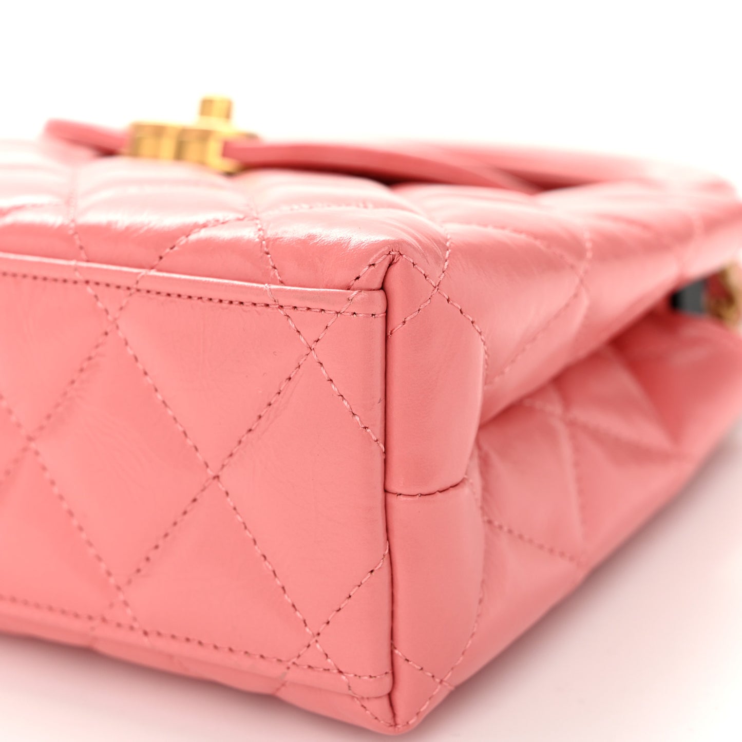 Shiny Aged Calfskin Quilted Nano Kelly Shopper Pink