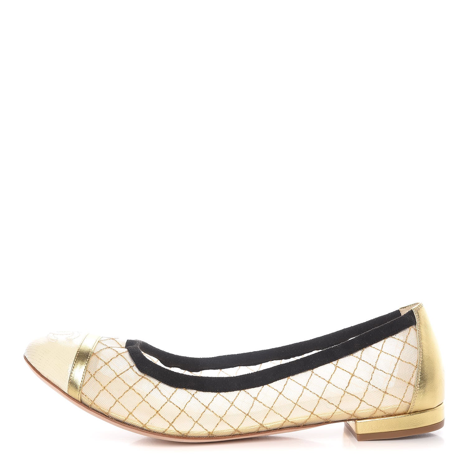 Chanel Lambskin Mesh Quilted CC Cap Toe Ballerina Flats 39.5 Light Beige Gold White 1 of 9
