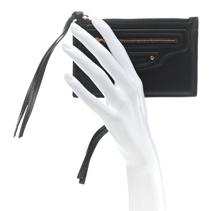 Balenciaga Grained Calfskin Neo Classic Brass Hardware Long Coin Case Card Holder Black 2 of 7