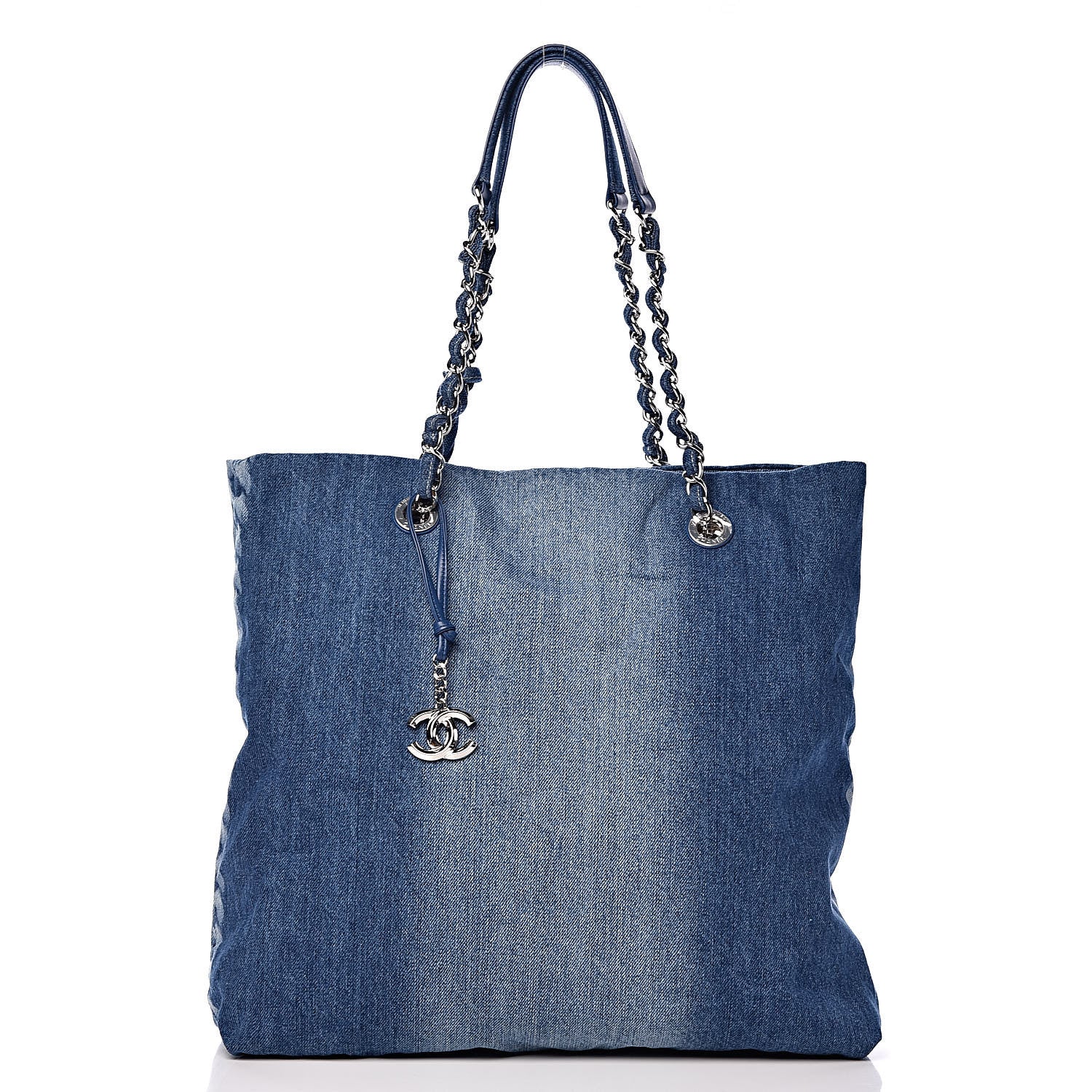 Chanel Denim Printed Shopping Bag Blue 3 of 12