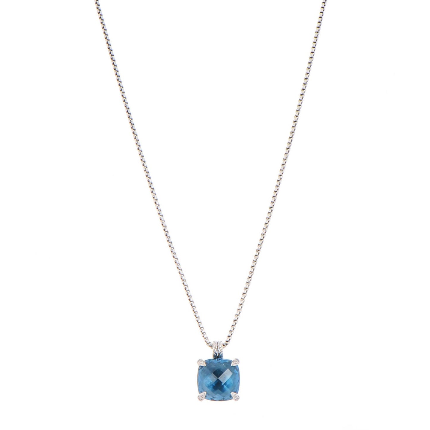 Sterling Silver Diamond Blue Topaz 14mm Chatelaine Pendant Necklace