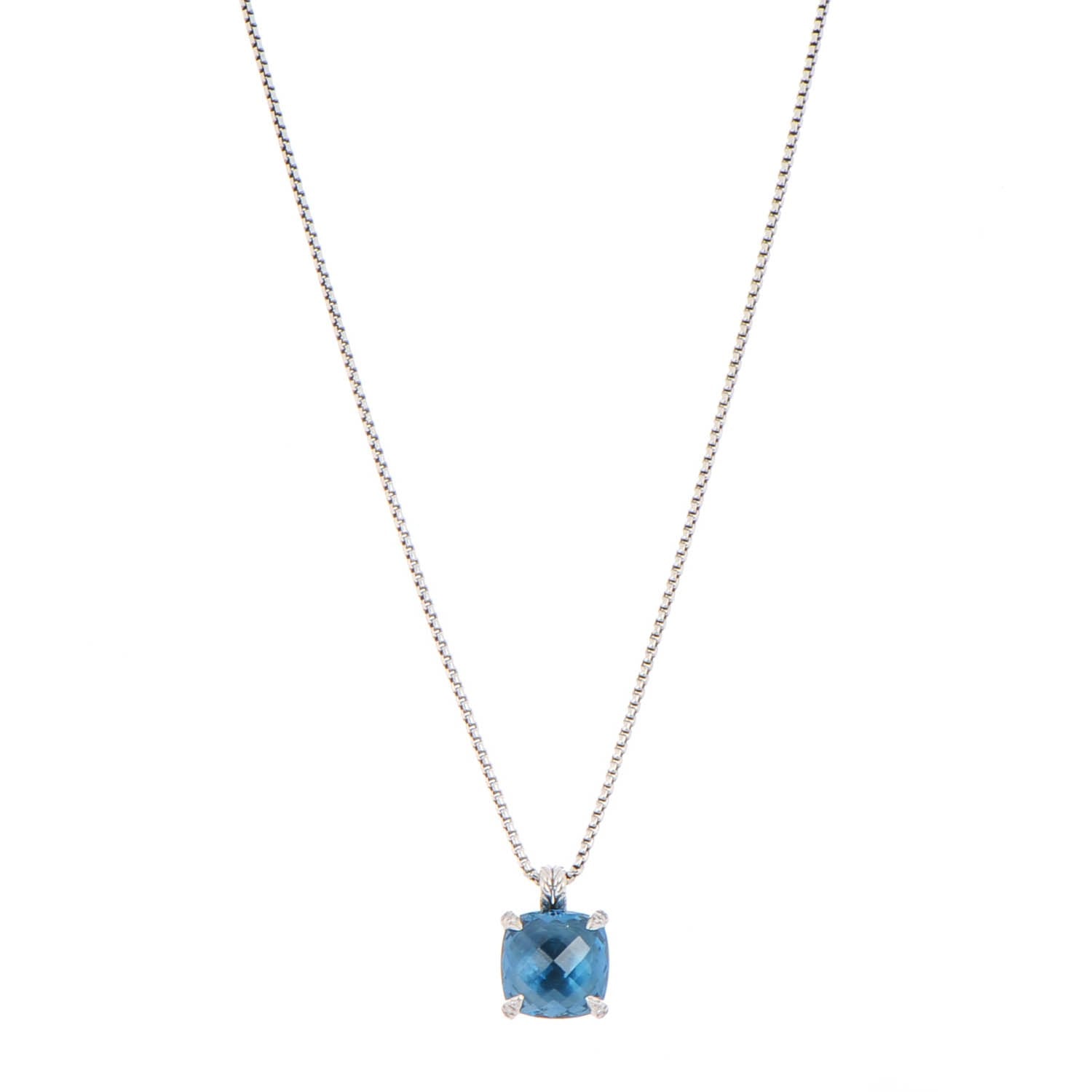 David Yurman Sterling Silver Diamond Blue Topaz 14mm Chatelaine Pendant Necklace 1 of 5