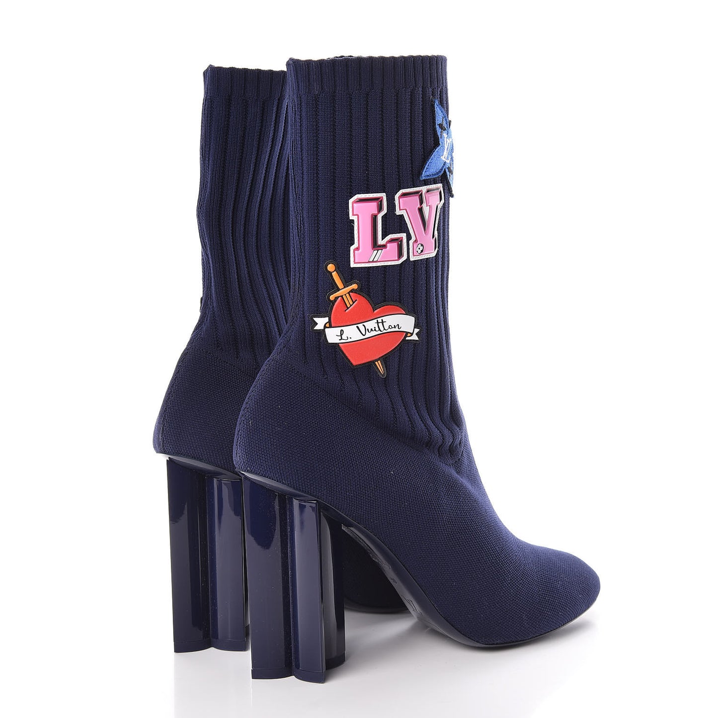 Monogram Stretch Fabric Silhouette Ankle Boots 40 Navy