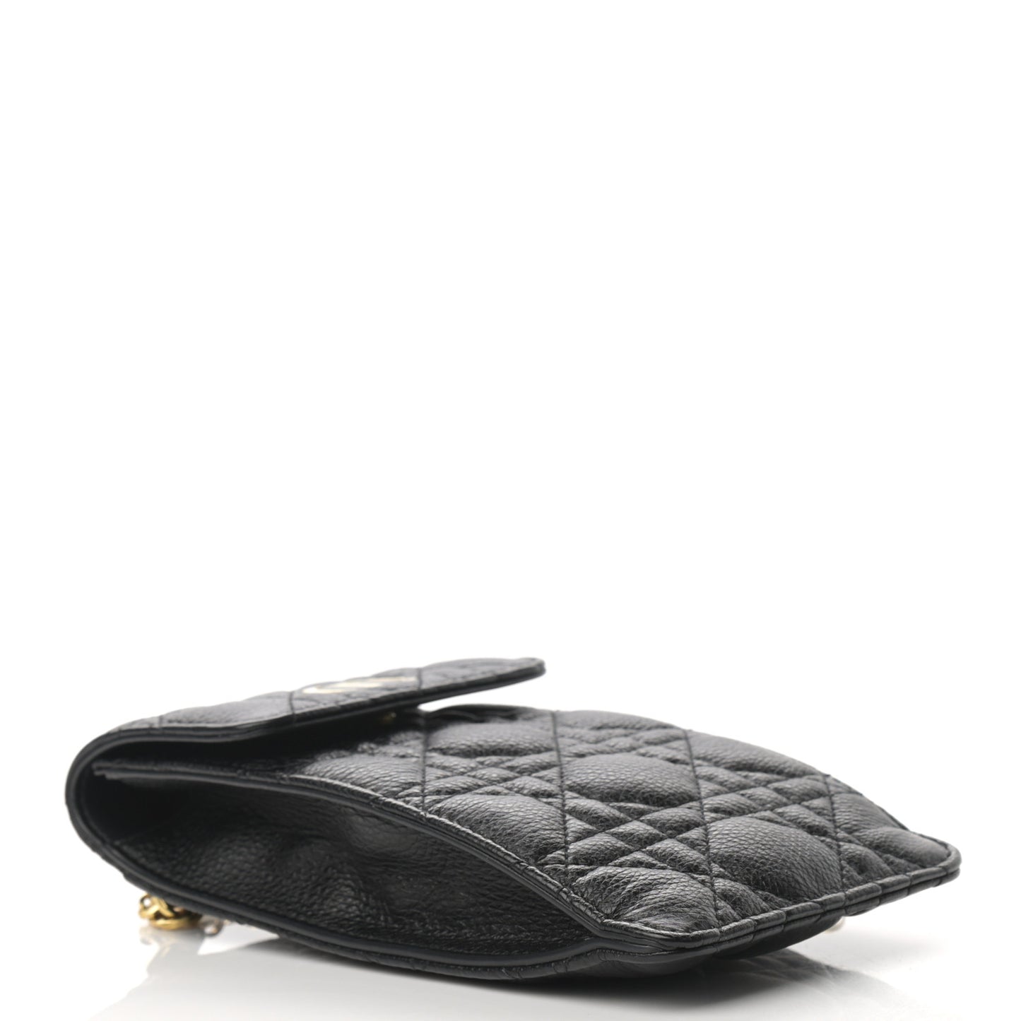 Grained Calfskin Cannage Caro Phone Pouch Holder Black