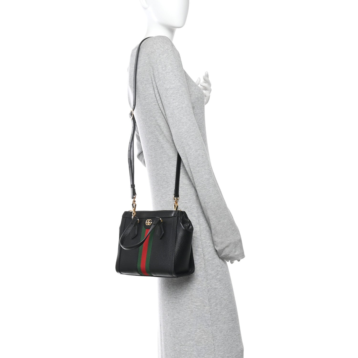 Gucci Textured Calfskin Web Small Ophidia Tote Bag Black 2 of 10