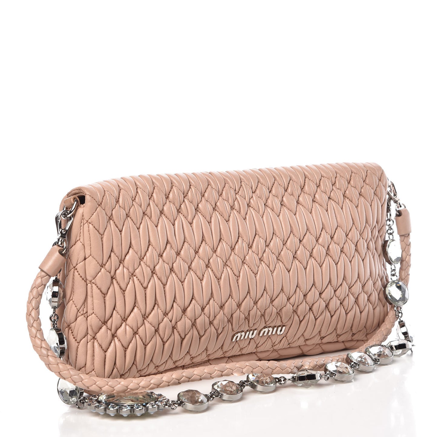 Nappa Matelasse Crystal Flap Clutch Cammeo