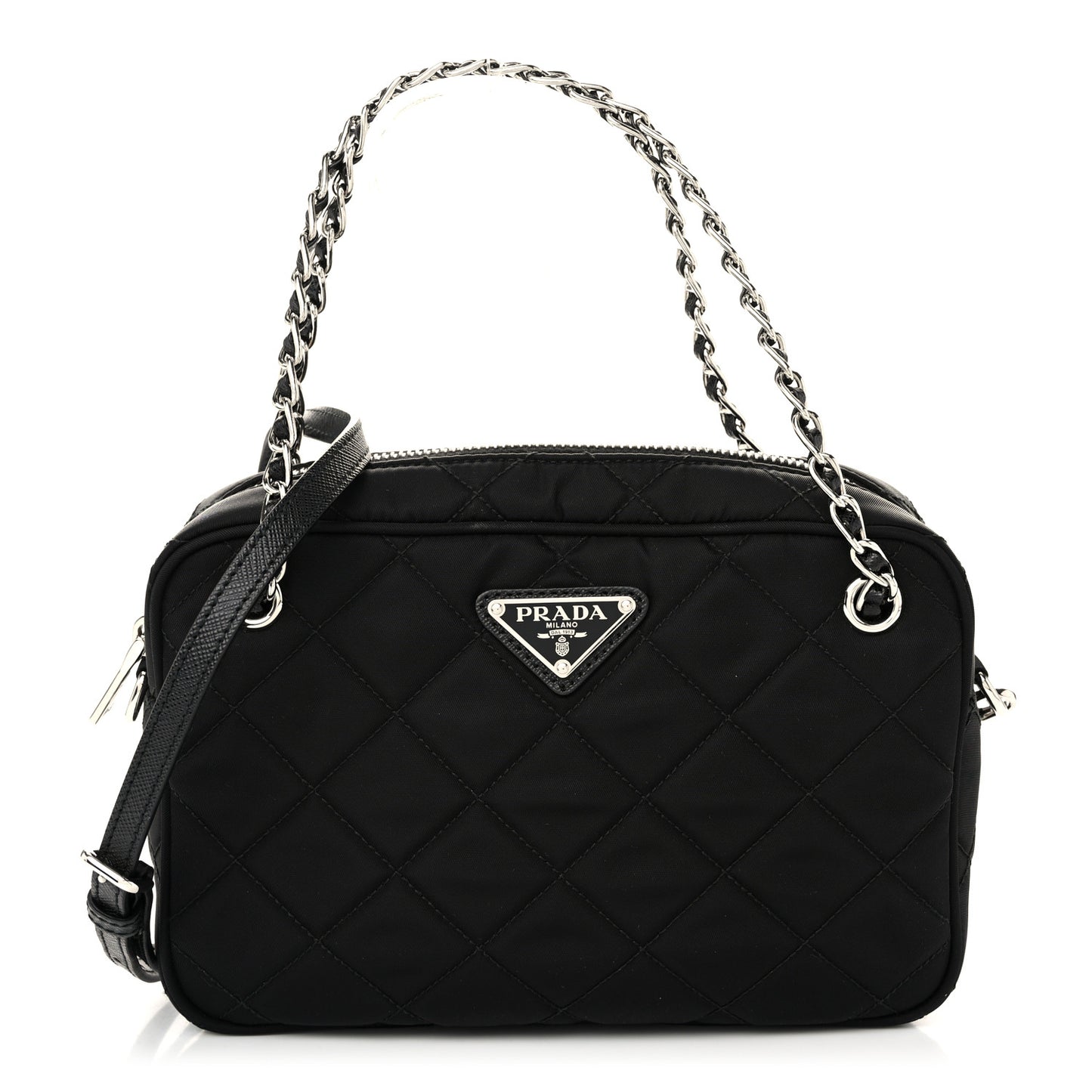 Nylon Tessuto Impuntu Quilted Bandoliera Crossbody Bag Black