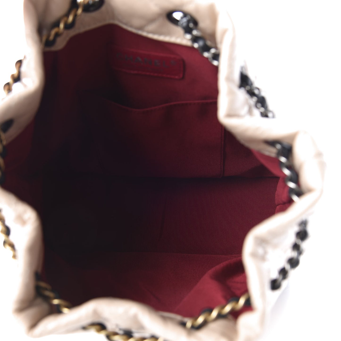 Aged Calfskin Quilted Gabrielle Backpack Beige Black