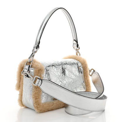 Fendi Craquele Lambskin Sheepskin Fur Baguette Argento 3 of 10