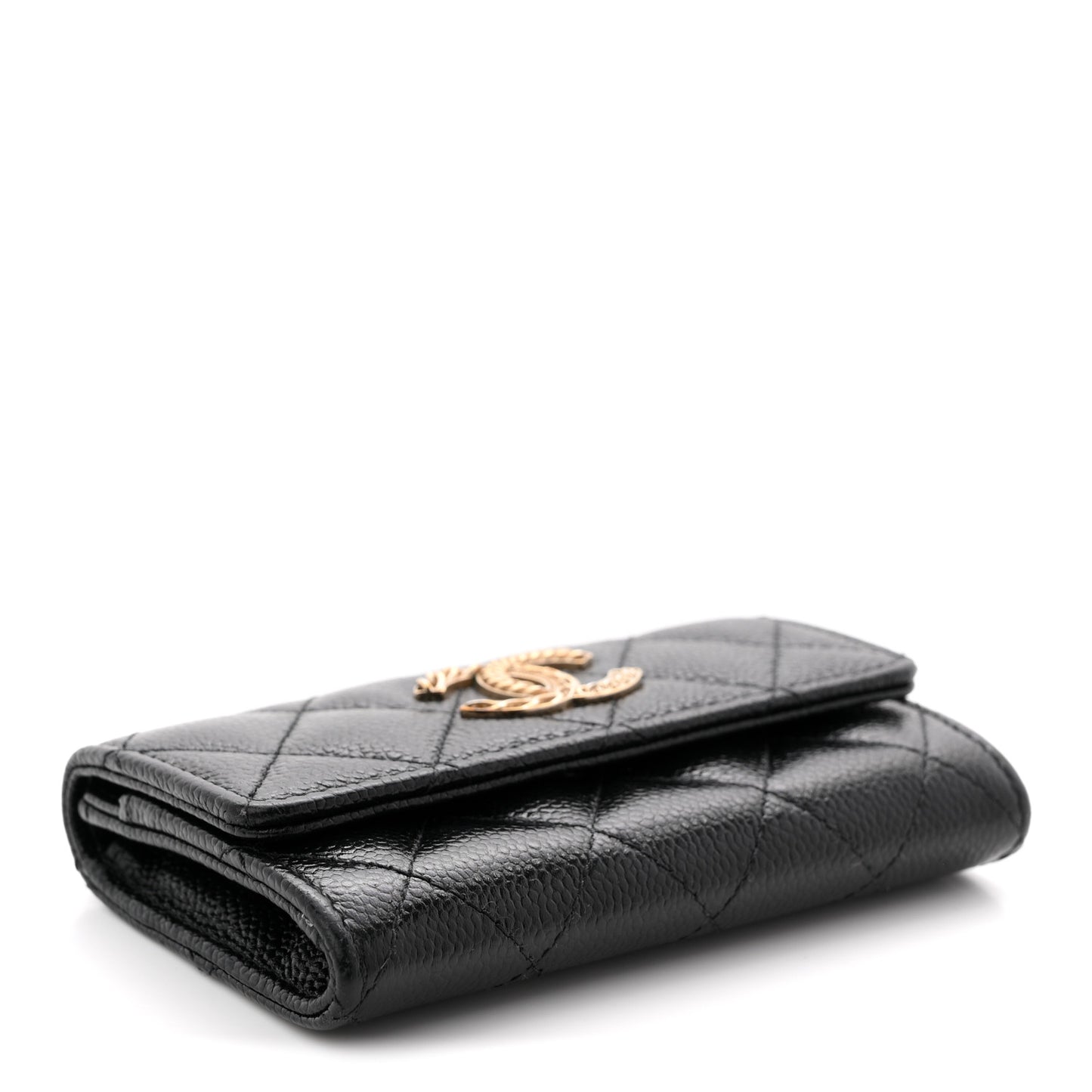 Caviar Quilted Chain CC Flap Card Holder Black