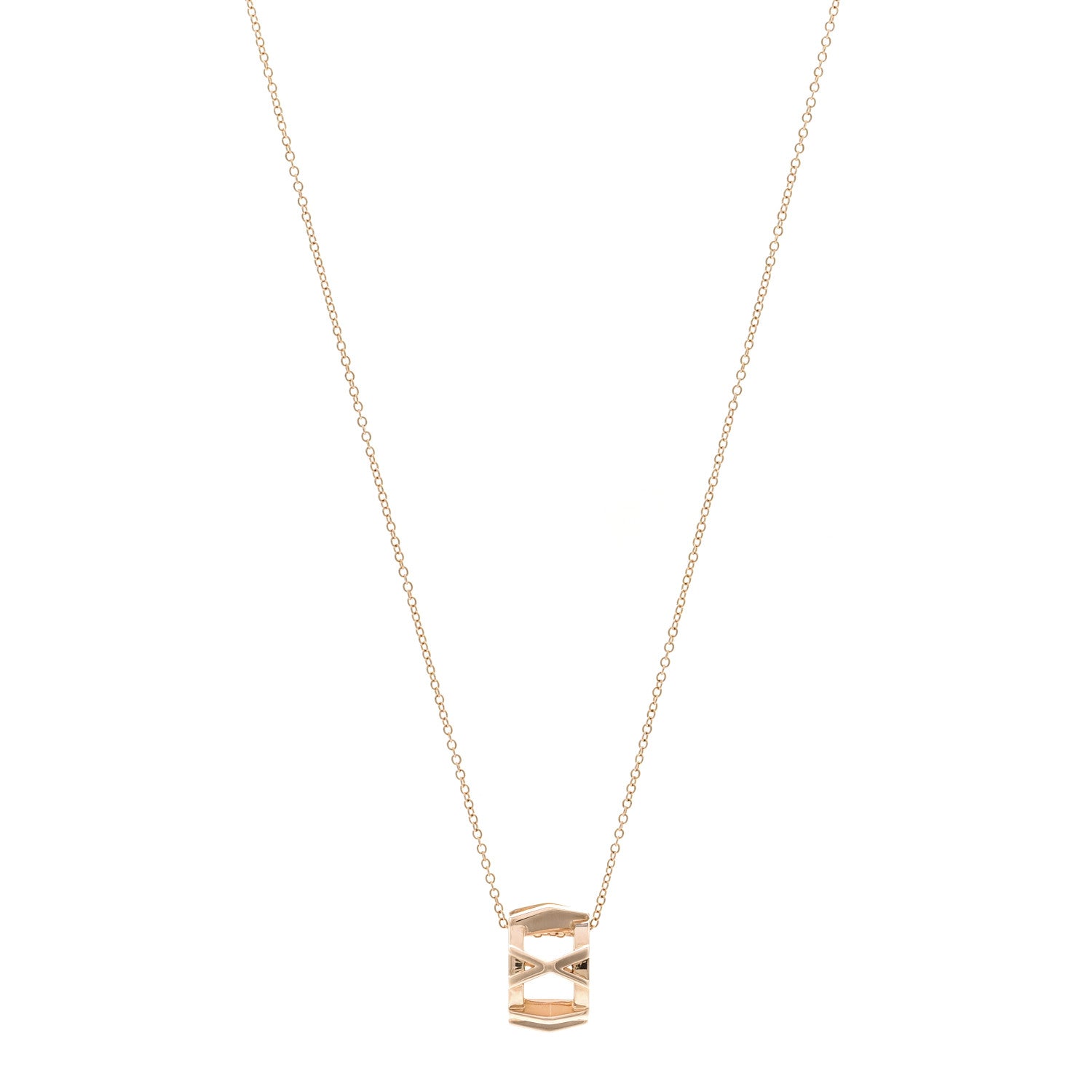 Tiffany 18K Rose Gold Interlocking Atlas Open Pendant Necklace 1 of 5