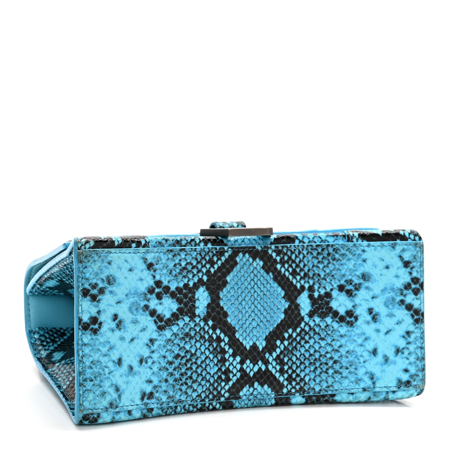 Shiny Calfskin Python Effect Small Hourglass Top Handle Bag Azur Black