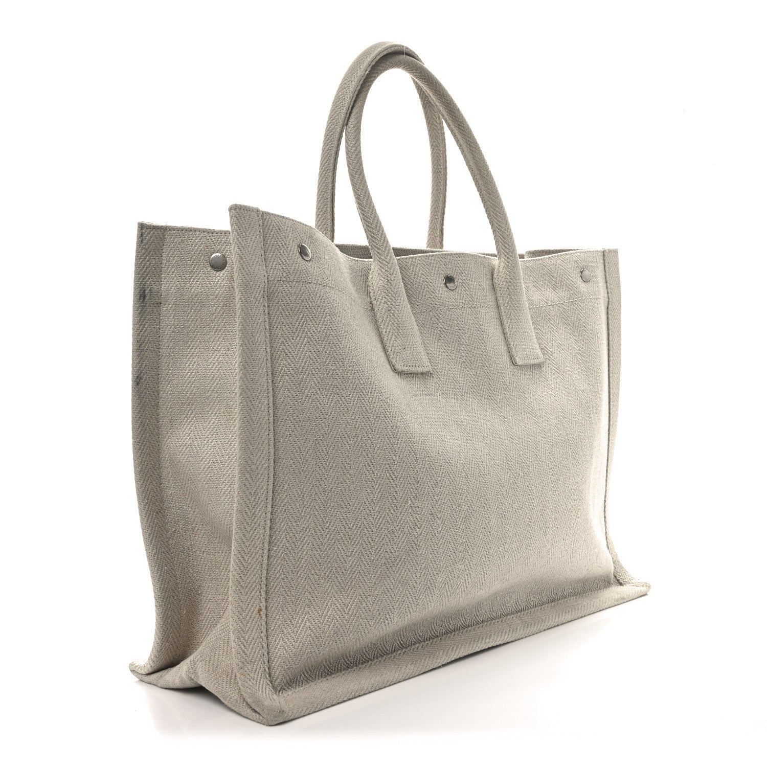 Saint Laurent Cotton Linen Rive Gauche Tote Light Shell 3 of 12