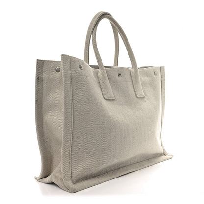 Saint Laurent Cotton Linen Rive Gauche Tote Light Shell 3 of 12