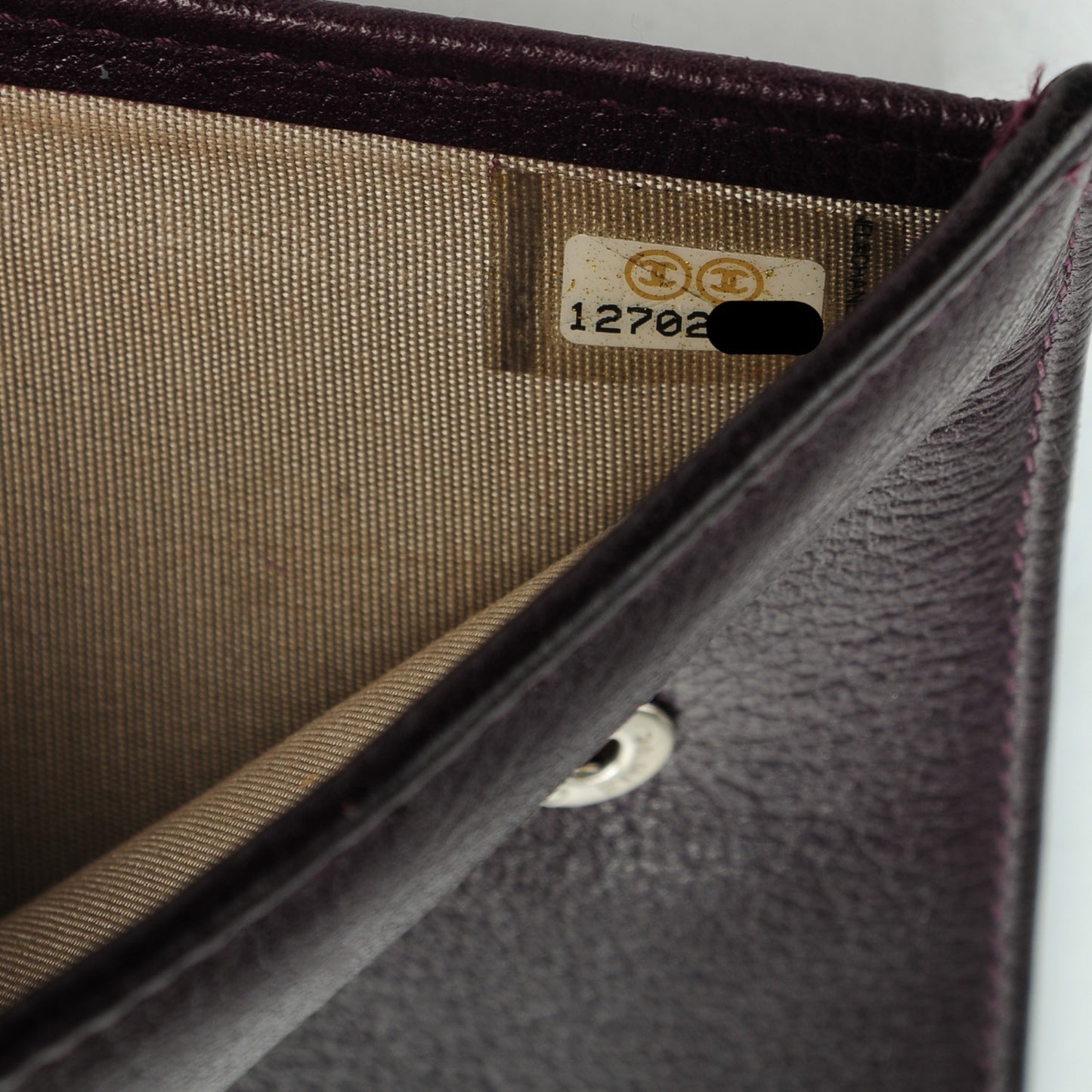 Glazed Goatskin Camellia Embossed French Flap Wallet Purple