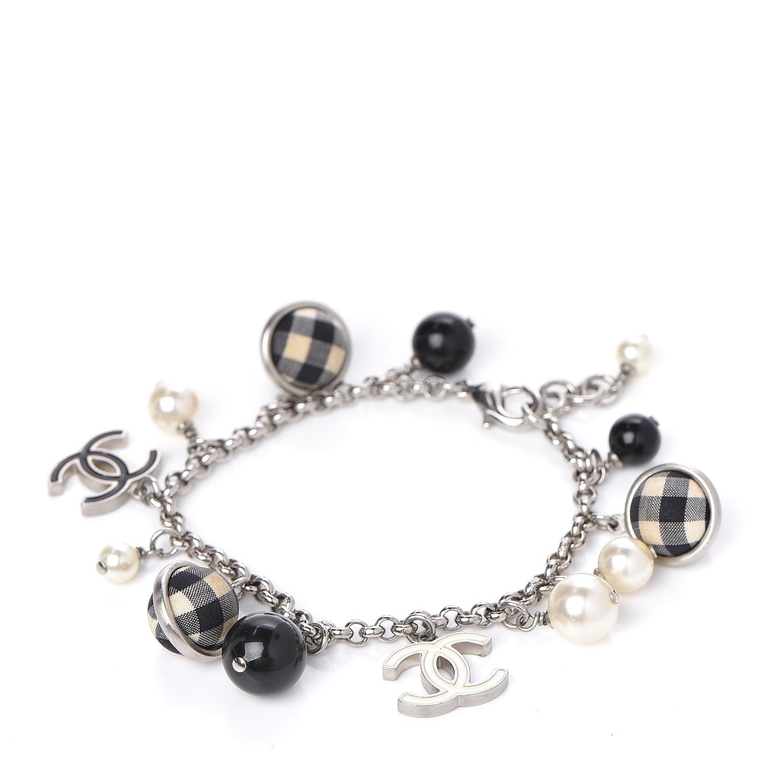 Chanel Enamel Pearl Beaded CC Bracelet Silver 1 of 5