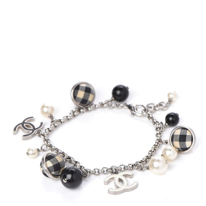 Chanel Enamel Pearl Beaded CC Bracelet Silver 1 of 5