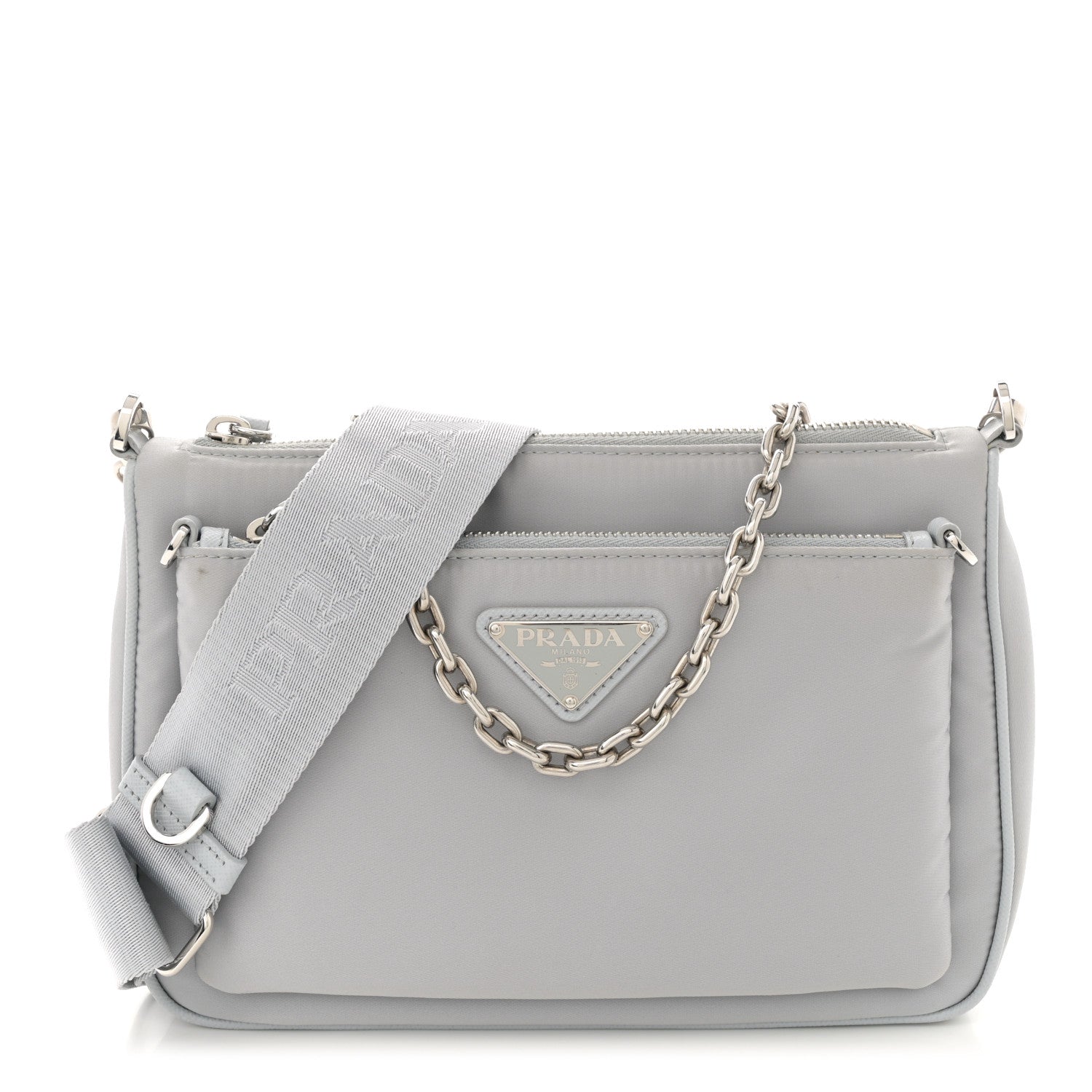 Prada Re-Nylon Saffiano Double Pouch Shoulder Bag Fiordaliso
