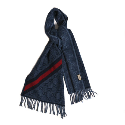 Gucci Wool Alpaca Monogram Web New Nikky Scarf Midnight Blue 1 of 4