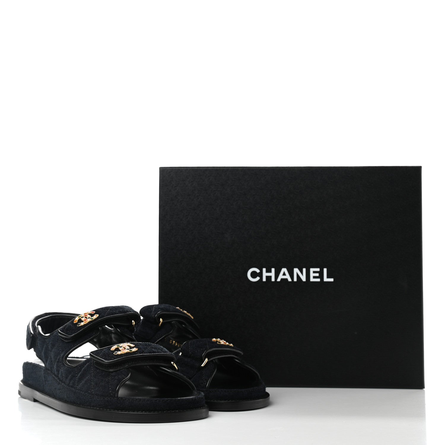 Chanel Velvet Velcro Dad Sandals 38 Navy Blue 9 of 9