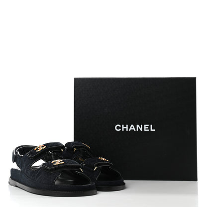 Chanel Velvet Velcro Dad Sandals 38 Navy Blue 9 of 9