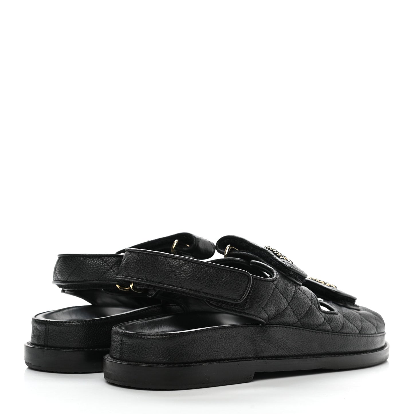 Grained Calfskin Velcro Dad Sandals 37 Black