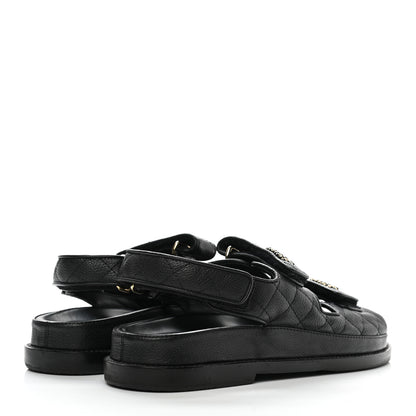 Chanel Grained Calfskin Velcro Dad Sandals 37 Black 4 of 9